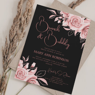 Invitation BRUNCH BUBBLY Rose or Fête des mariées Florale Noi
