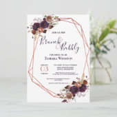 Invitation Brunch & Bubbly Rose or violet douche géométrique (Debout devant)