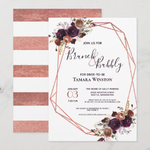 Invitation Brunch & Bubbly Rose or violet douche géométrique