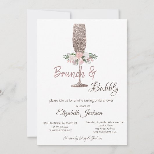 Invitation Brunch & Bubbly Rose Parties scintillant or Fête d (Devant)