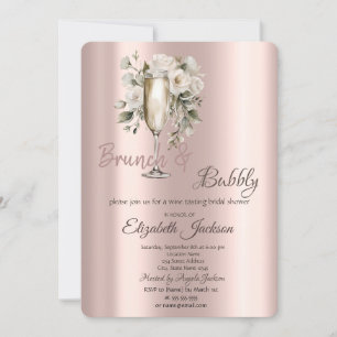 Invitation Brunch & Bubbly Roses Blanches au Goutte à Goutte 
