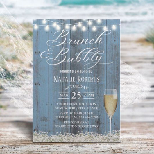 Invitation Brunch & Bubbly Rustic Dusty Fête des mariées bleu