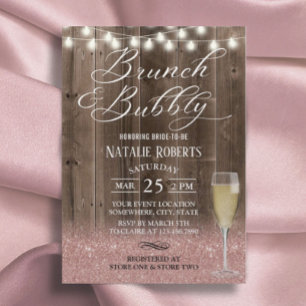 Invitation Brunch Bubbly Rustic Rose Gold Fête des mariées