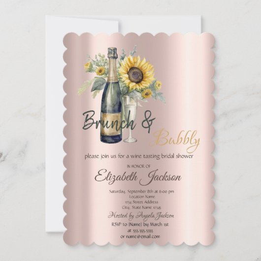 Invitation Brunch & Bubbly Tournesols, Fête des mariées en ve (Devant)