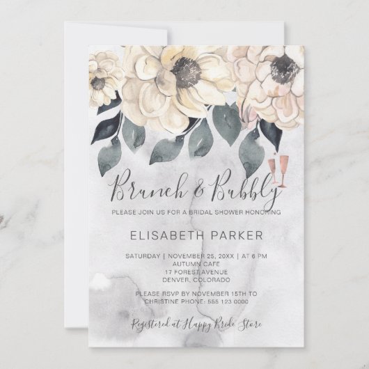 Invitation Brunch & bulle aquarelle fleurie douche nuptiale (Devant)