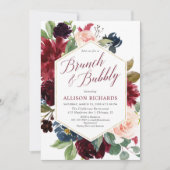 Invitation Brunch bulle rougissant bordeaux marine floral nup (Devant)