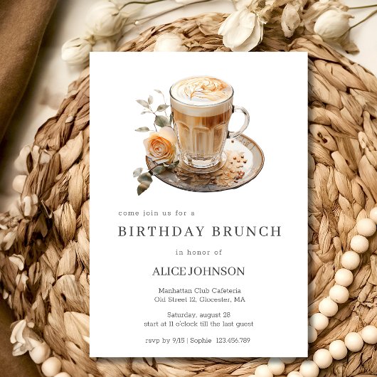 Invitation Brunch café avec aquarelle latte anniversaire