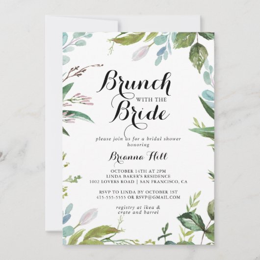 Invitation Brunch calligraphie verdoyante avec douche de mari (Devant)