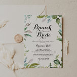 Invitation Brunch calligraphie verdoyante avec douche de mari<br><div class="desc">Ce brunch calligraphie verdoyant avec l'invitation à la douche à la mariée est parfait pour un wedding shower moderne. Le design est composé de feuilles tropicaux à dominante verte avec une touche de fleurs blanches roses.</div>