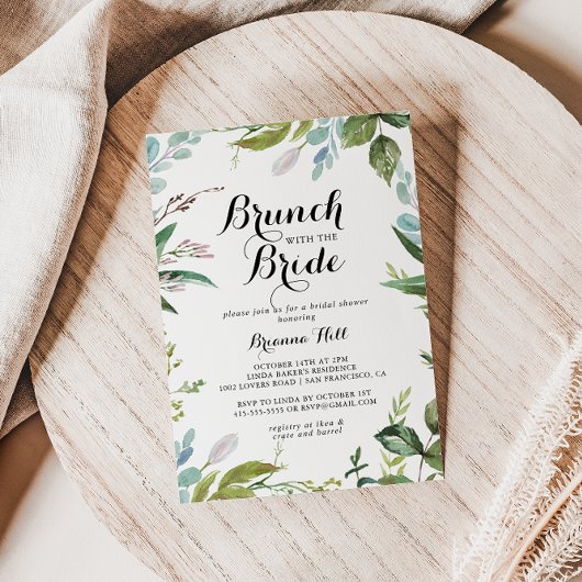 Invitation Brunch calligraphie verdoyante avec douche de mari