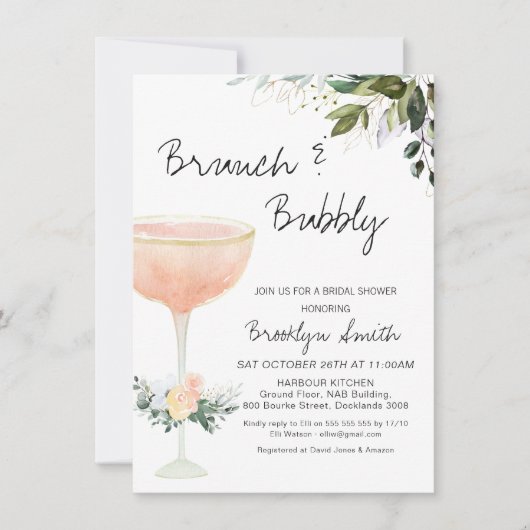 Invitation Brunch Champagne Champagne Bridal Douche Invitatio (Devant)