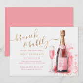 Invitation Brunch Champagne Rose Et Fête des mariées Bubble (Devant / Derrière)