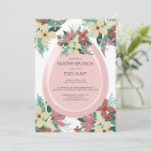 Invitation Brunch Chasse aux oeufs Illustration florale rose  (Debout devant)