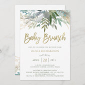 Invitation Brunch chic de bébé du feuillage | avec le (Devant / Derrière)