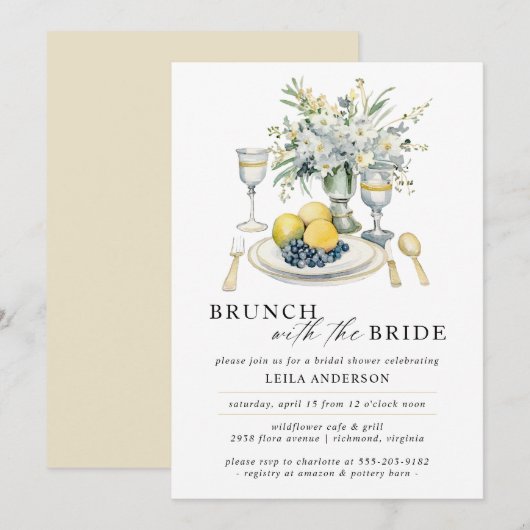 Invitation Brunch chic | Fête des mariées aquarelle moderne (Devant / Derrière)