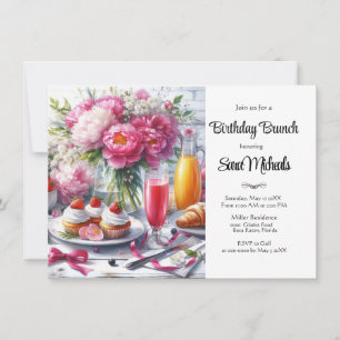 Invitation Brunch d'anniversaire aux fleurs de pivoine élégan