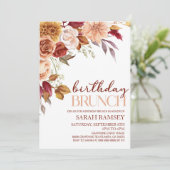 Invitation Brunch d'anniversaire Brown Orange Floral Bourgogn (Debout devant)