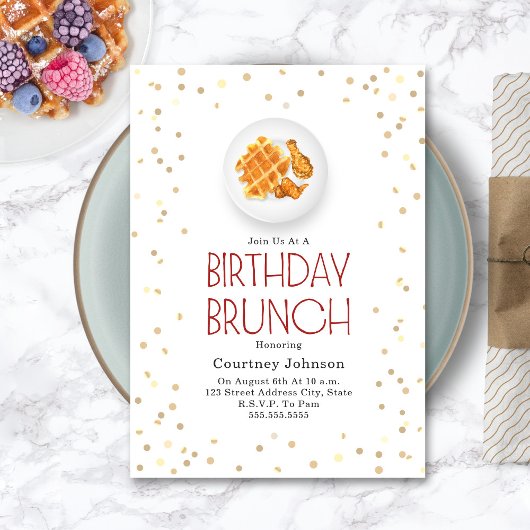 Invitation Brunch d'anniversaire de poulet et gaufre