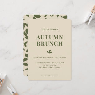 Invitation Brunch d'automne Feuilles tombantes vert olive