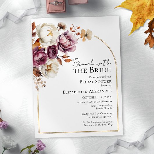 Invitation Brunch d'automne floral de Bourgogne avec douche d