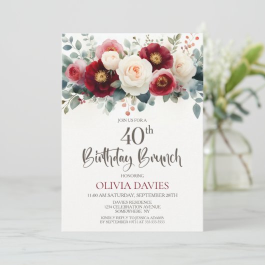 Invitation Brunch de 40e anniversaire en Bourgogne et en Flor (Debout devant)