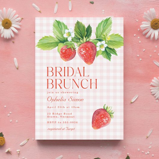 Invitation Brunch de Baby Shower Rustique aux Fraises