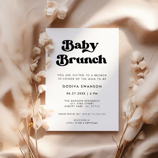 Invitation Brunch de bébé rétro chic noir et blanc