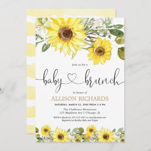 Invitation Brunch de bébé Sunflowers vert vert blanc floral (Devant / Derrière)