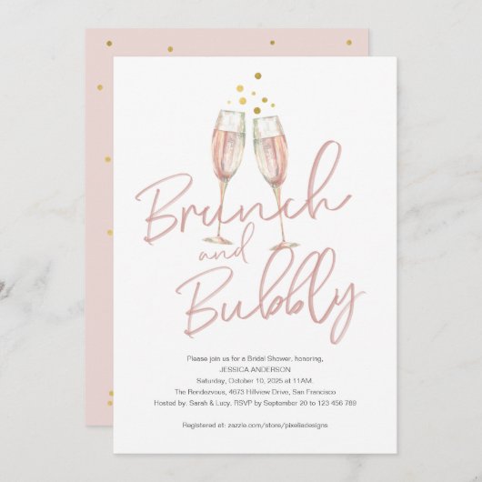 Invitation Brunch de calligraphie branché et douche à bulles (Devant / Derrière)