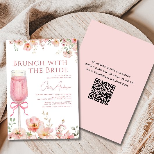 Invitation Brunch de code QR avec la Fête des mariées rose ma