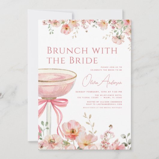 Invitation Brunch de code QR avec la Fête des mariées rose ma (Devant)