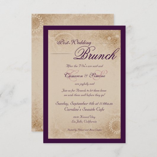 Invitation Brunch de Courrier-Mariage - manuscrit, pourpre (Devant / Derrière)