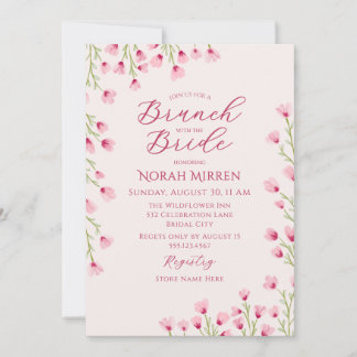 Invitation Brunch de douche de mariée aux fleurs sauvages ros