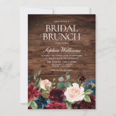 Invitation Brunch de Fête des mariées florale rose et bordeau (Devant)