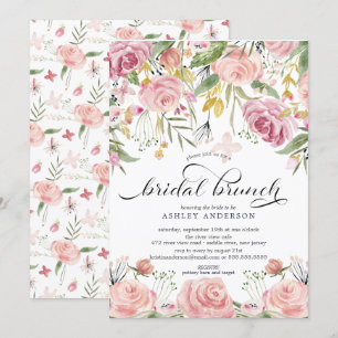 Invitation Brunch de Fête des mariées florale rose pâle