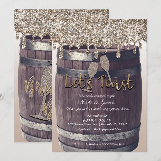 Invitation Brunch de fiançailles avec Champagne et Glitter Dr (Devant / Derrière)