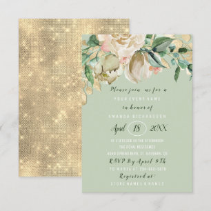 Invitation Brunch de fleurs de douche de mariée Roses vert me