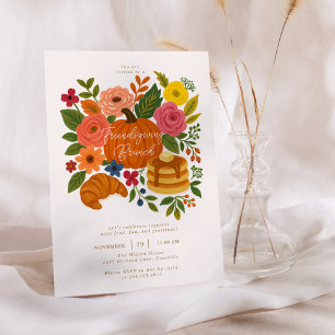 Invitation Brunch de Friendsgiving Fleurs d'Automne Citrouill