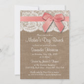 Invitation Brunch de la Fête des Mères Burlap, dentelle et po (Devant)