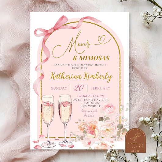 Invitation Brunch de la fête des mères Coquette Ruban Rose