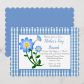 Invitation Brunch de la fête des mères en gingham bleu (Devant / Derrière)