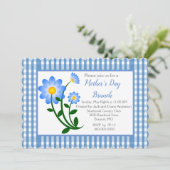 Invitation Brunch de la fête des mères en gingham bleu (Debout devant)