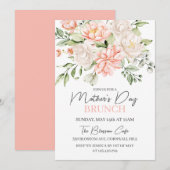 Invitation Brunch de la fête des mères Fleurs aquarelles rose (Devant / Derrière)