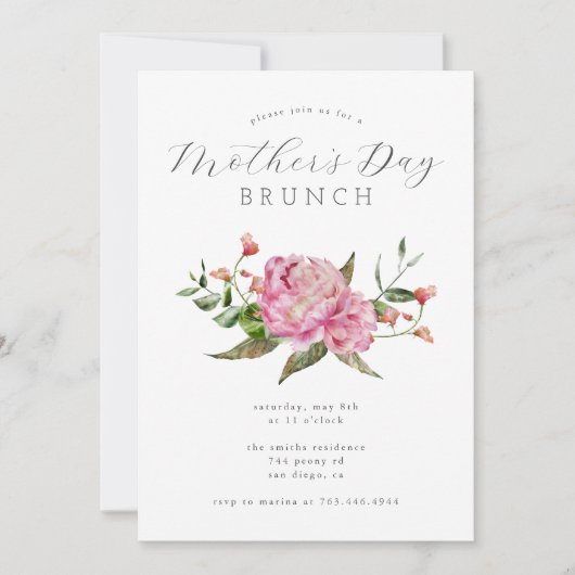 Invitation Brunch de la fête des mères | Fleurs roses (Devant)