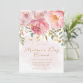 Invitation Brunch de la fête des mères | Or floral rose pâle (Debout devant)