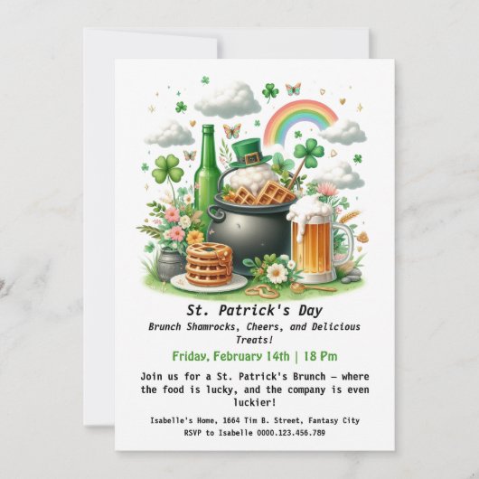Invitation Brunch de la Saint-Patrick – Trèfles, Tchin-tchin (Devant)