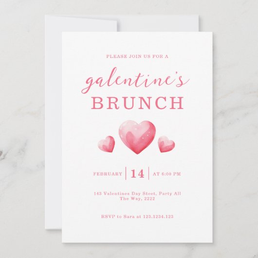 Invitation Brunch de la Saint-Valentin Moderne aux Cœurs Rose (Devant)