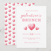 Invitation Brunch de la Saint-Valentin Moderne aux Cœurs Rose (Devant / Derrière)