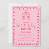 Invitation Brunch de la Saint-Valentin rose et rouge dessiné (Devant)