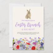 Invitation Brunch de lapin de Pâques fleur sauvage et chasse (Devant)